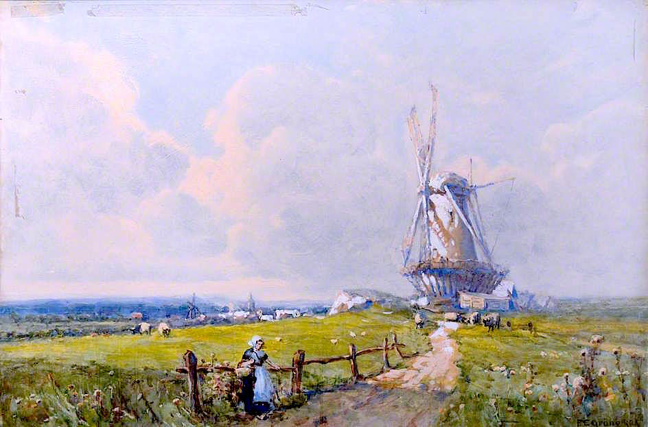 Dutch Mill, vintage artwork by Ferdinand E. Gröne, 12x8" (A4) Poster