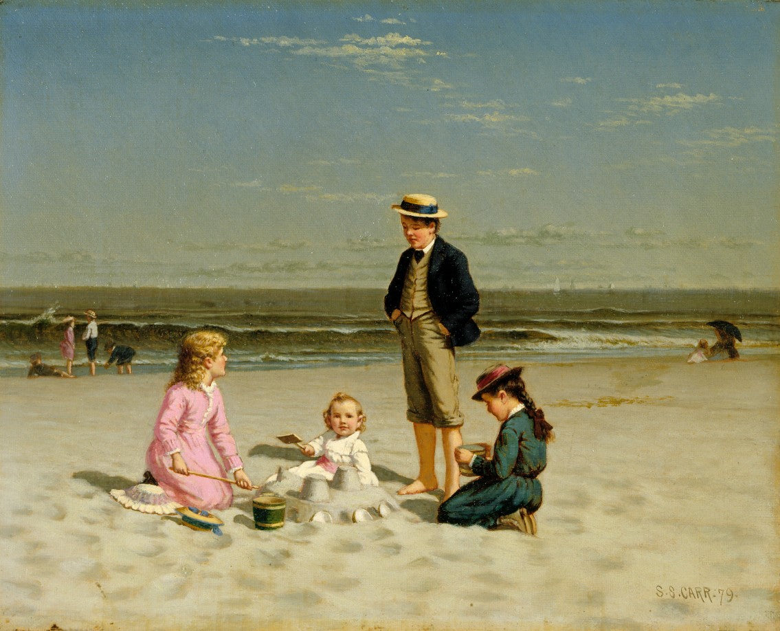 Children Playing on the Beach, vintage artwork by Samuel S. Carr, 12x8" (A4) Poster