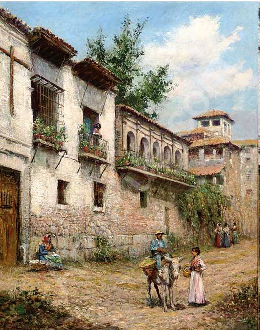 A street in the Old Quarter of Granada, Spain, vintage artwork by Arthur Trevor Haddon, 12x8" (A4) Poster