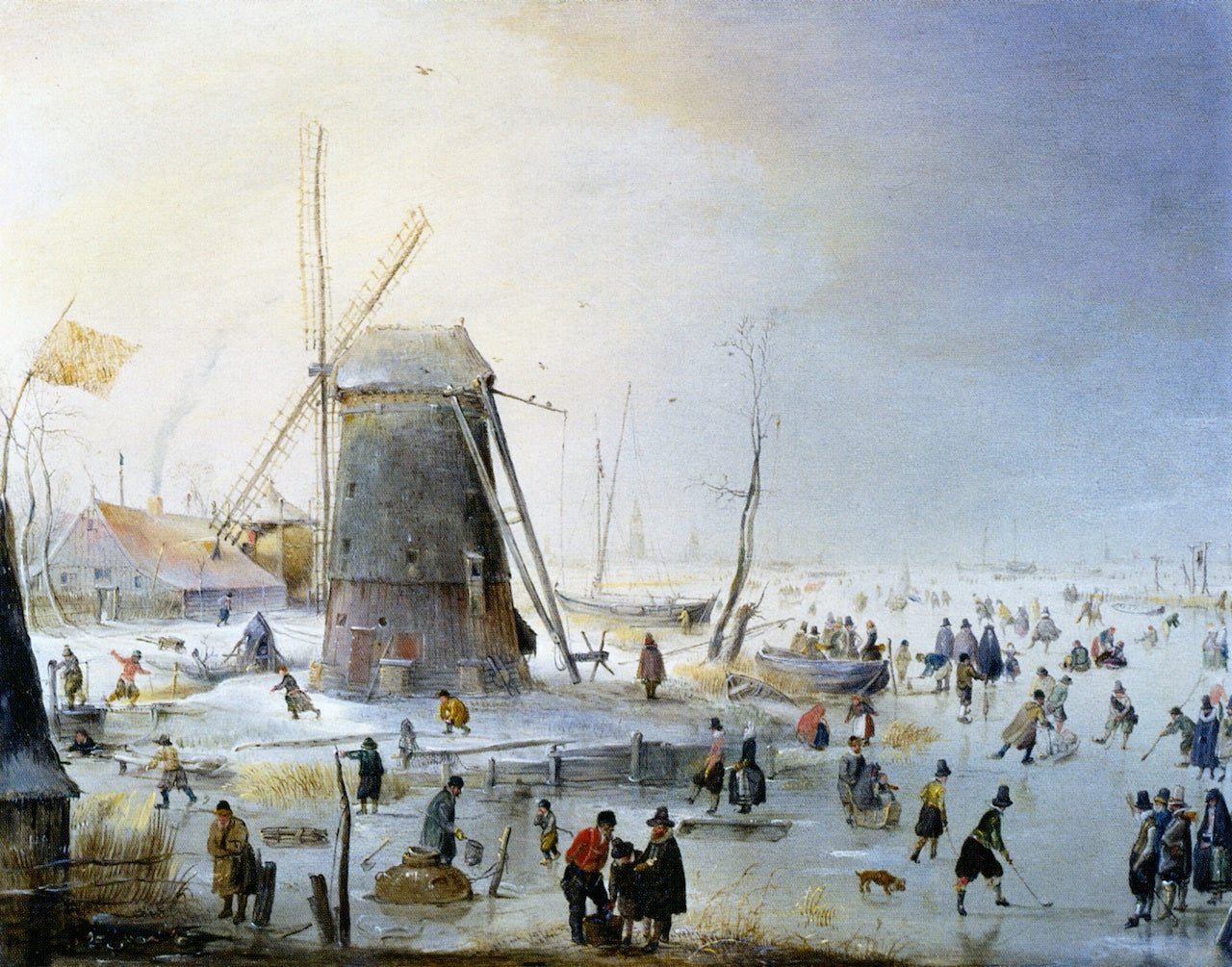 Winter Landscape with a Windmill, vintage artwork by Hendrick Avercamp, 12x8" (A4) Poster