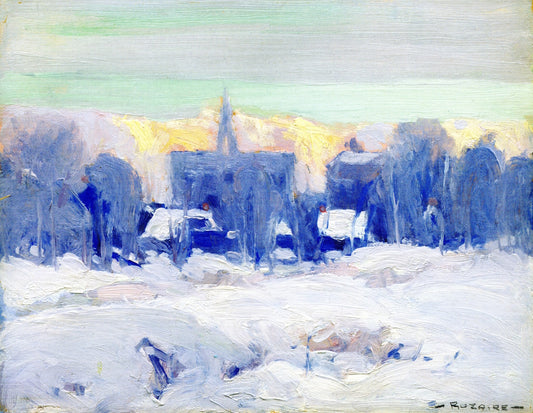 Winter Morning Sunrise, Quebec, vintage artwork by Arthur-Dominique Rozaire, 12x8" (A4) Poster