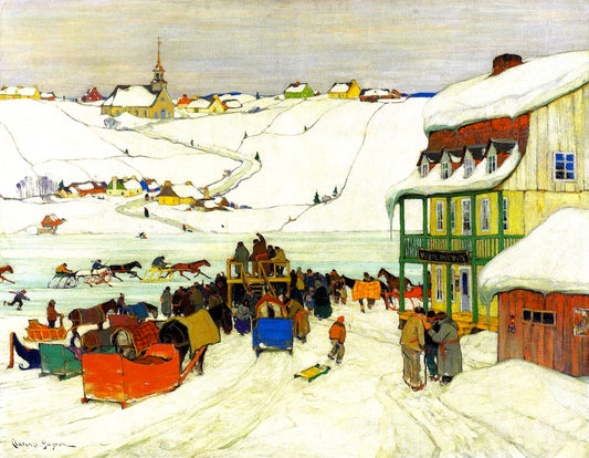 Horse Racing in Winter, vintage artwork by Clarence Gagnon, 12x8" (A4) Poster