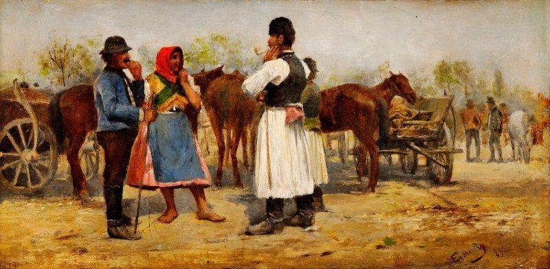 Conversation at the Market by Agost Egervary-Potemkin,A3(16x12")Poster