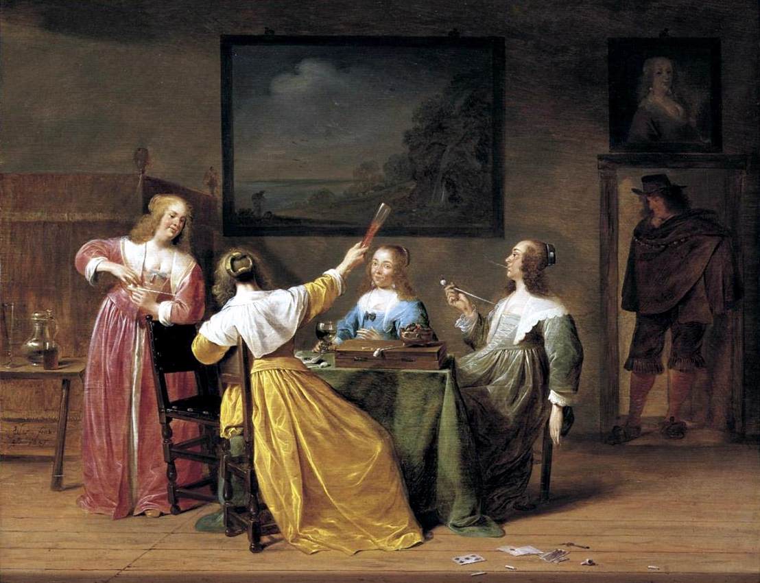 Elegantly Dressed Women Smoking and Drinking, vintage artwork by Jan Olis, 12x8" (A4) Poster