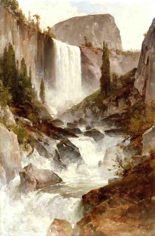 Falls in Yosemite, vintage artwork by Thomas Hill, 12x8" (A4) Poster