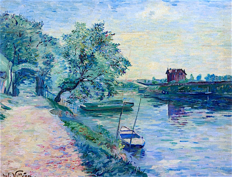 Tavern on the Banks of the Seine, vintage artwork by Emmanuel de la Villeon, 12x8" (A4) Poster