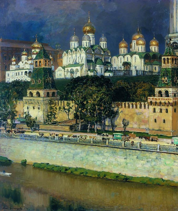 Cathedrals of the Moscow Kremlin, vintage artwork by Apollinari Vasnetsov, 12x8" (A4) Poster