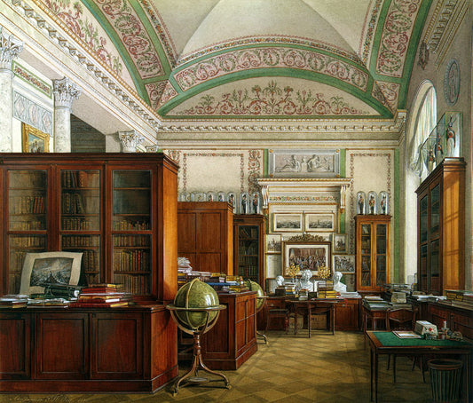 A Library in the Winter Palace, vintage artwork by Eduard Gau, A3 (16x12") Poster Print