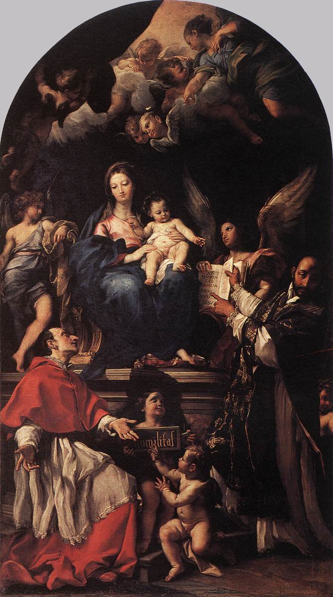 Madonna and Child Enthroned with Angels and Saints, vintage artwork by Carlo Maratta, 12x8" (A4) Poster