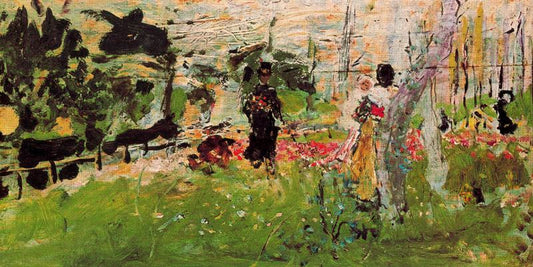 Garden with Figures, vintage artwork by Ignacio Pinazo Camarlench, 12x8" (A4) Poster