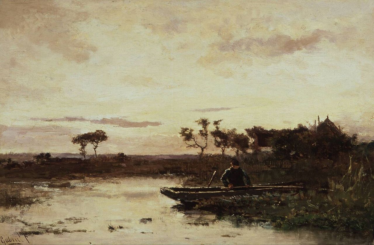 Polderlandscape with Fisherman, vintage artwork by Paul Joseph Constantin Gabriël, 12x8" (A4) Poster