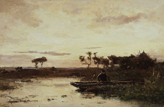 Polderlandscape with Fisherman, vintage artwork by Paul Joseph Constantin Gabriël, 12x8" (A4) Poster