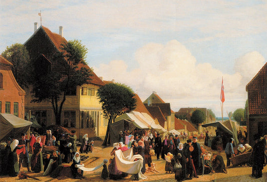 A Market Day in Fredericia, vintage artwork by Hans  Jørgen Hammer, A3 (16x12") Poster Print