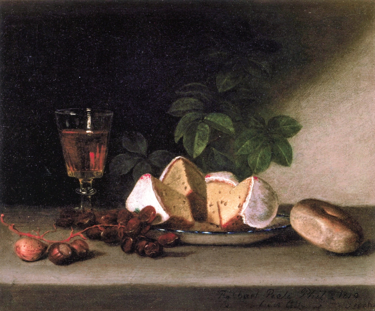Still Life: Wine, Cakes and Nuts, vintage artwork by Raphaelle Peale, 12x8" (A4) Poster