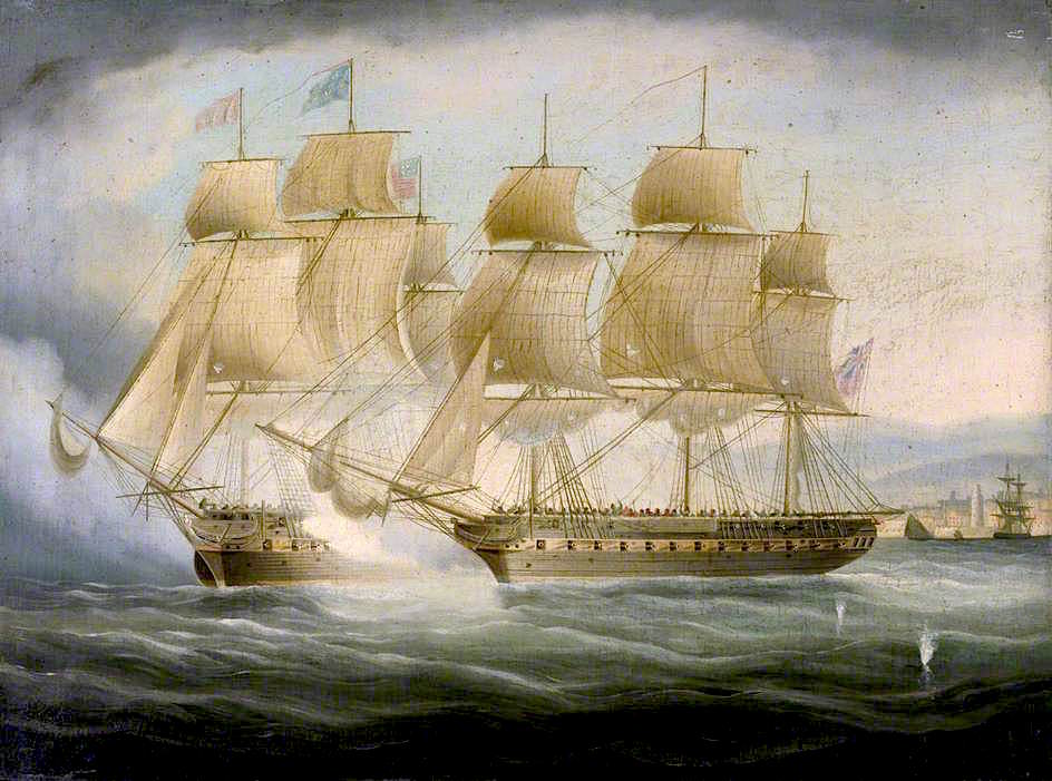HMS 'Shannon' Taking USS 'Chesapeake', 1 June 1813, vintage artwork by Thomas Buttersworth, 12x8" (A4) Poster