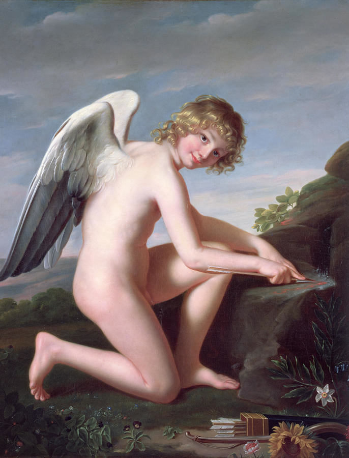 Cupid Sharpening His Arrows, vintage artwork by Robert Lefèvre, 12x8" (A4) Poster