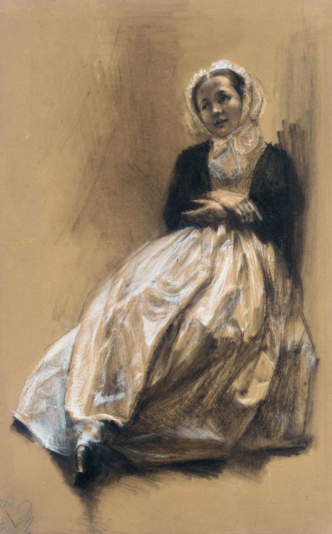 Emilie, the Artist's Sister, vintage artwork by Adolph von Menzel, A3 (16x12") Poster Print