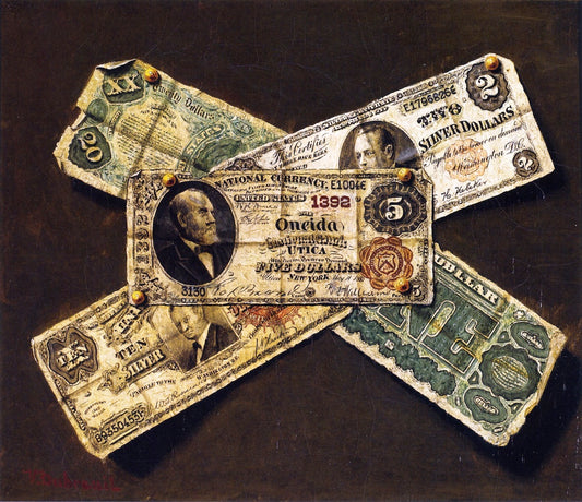 American Paper Currency, vintage artwork by Victor Dubreuil, 12x8" (A4) Poster