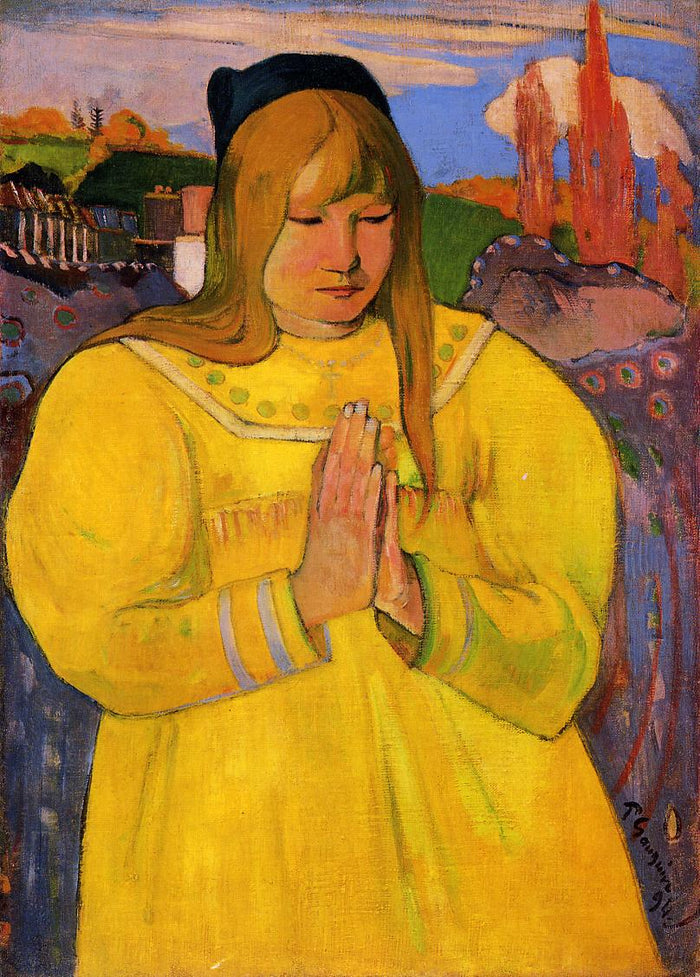 Breton Woman in Prayer, vintage artwork by Paul Gauguin, 12x8