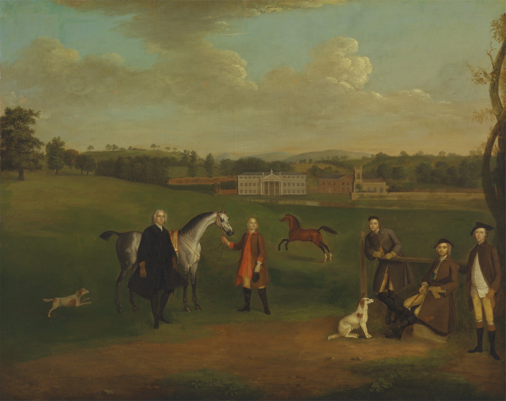 Leak Okeover, Rev. John Allen and Captain Chester at Okeover Hall, Staffordshire, vintage artwork by Arthur Devis, 12x8" (A4) Poster