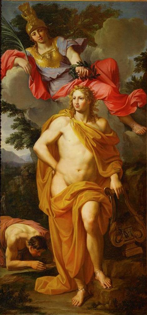 Apollo Crowned by  Minerva, vintage artwork by Noël Coypel I, 12x8" (A4) Poster
