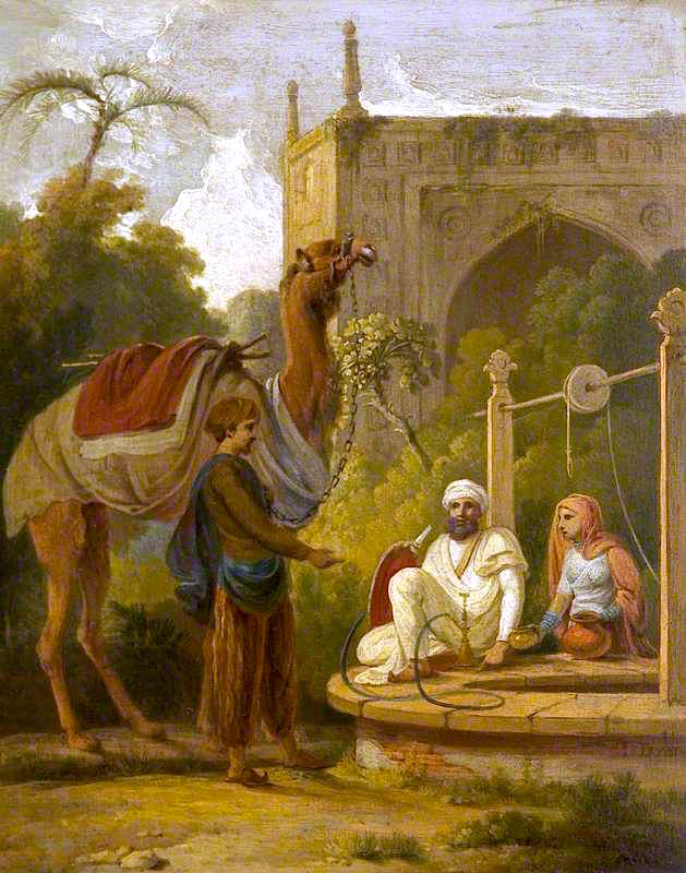Indian Scene: Figures and a Camel at a Well, vintage artwork by Thomas Daniell, 12x8" (A4) Poster