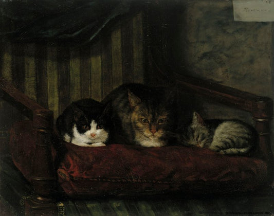 Cat and Kittens, vintage artwork by Adolf von Becker, 12x8" (A4) Poster