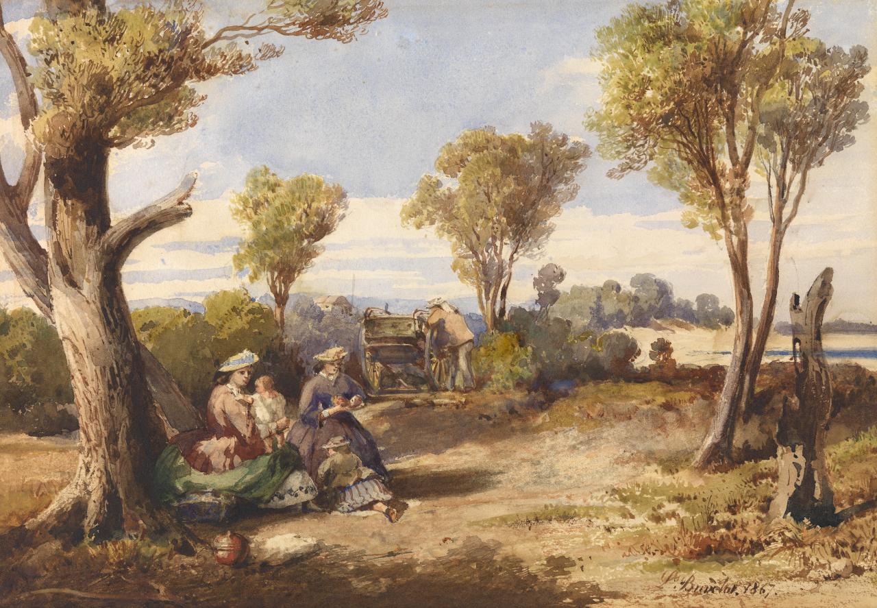 Picnic at Dromana, vintage artwork by Louis Buvelot, A3 (16x12") Poster Print