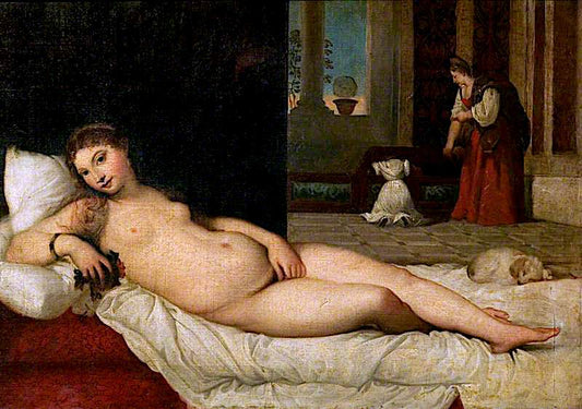 Venus of Urbino (after Titian), vintage artwork by Godfrey Sykes, 12x8" (A4) Poster
