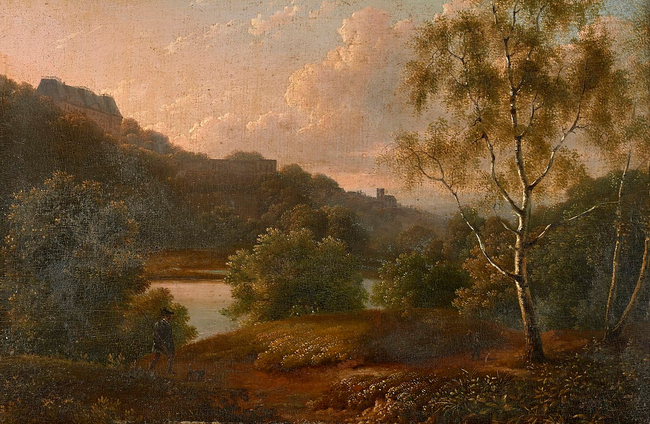 Hunter at the Foot of Meudon Castle, vintage artwork by Jean-Joseph-Xavier Bidauld, 12x8" (A4) Poster