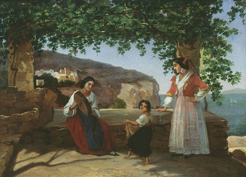 On the Terrace, Rome, vintage artwork by Apollon Mokritsky, A3 (16x12") Poster Print