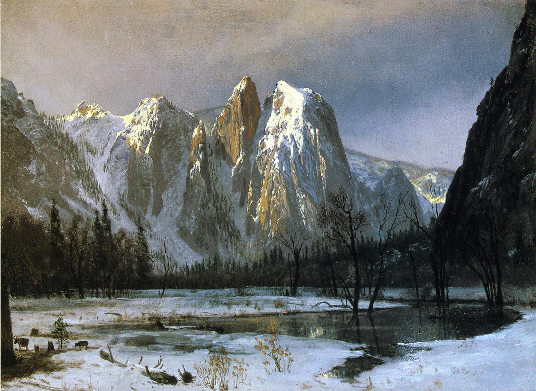 Cathedral Rocks, Yosemite Valley, California, vintage artwork by Albert Bierstadt, 12x8" (A4) Poster