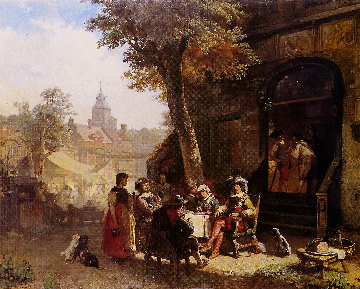 People in front of Inn, vintage artwork by Jacob Maris, 12x8" (A4) Poster