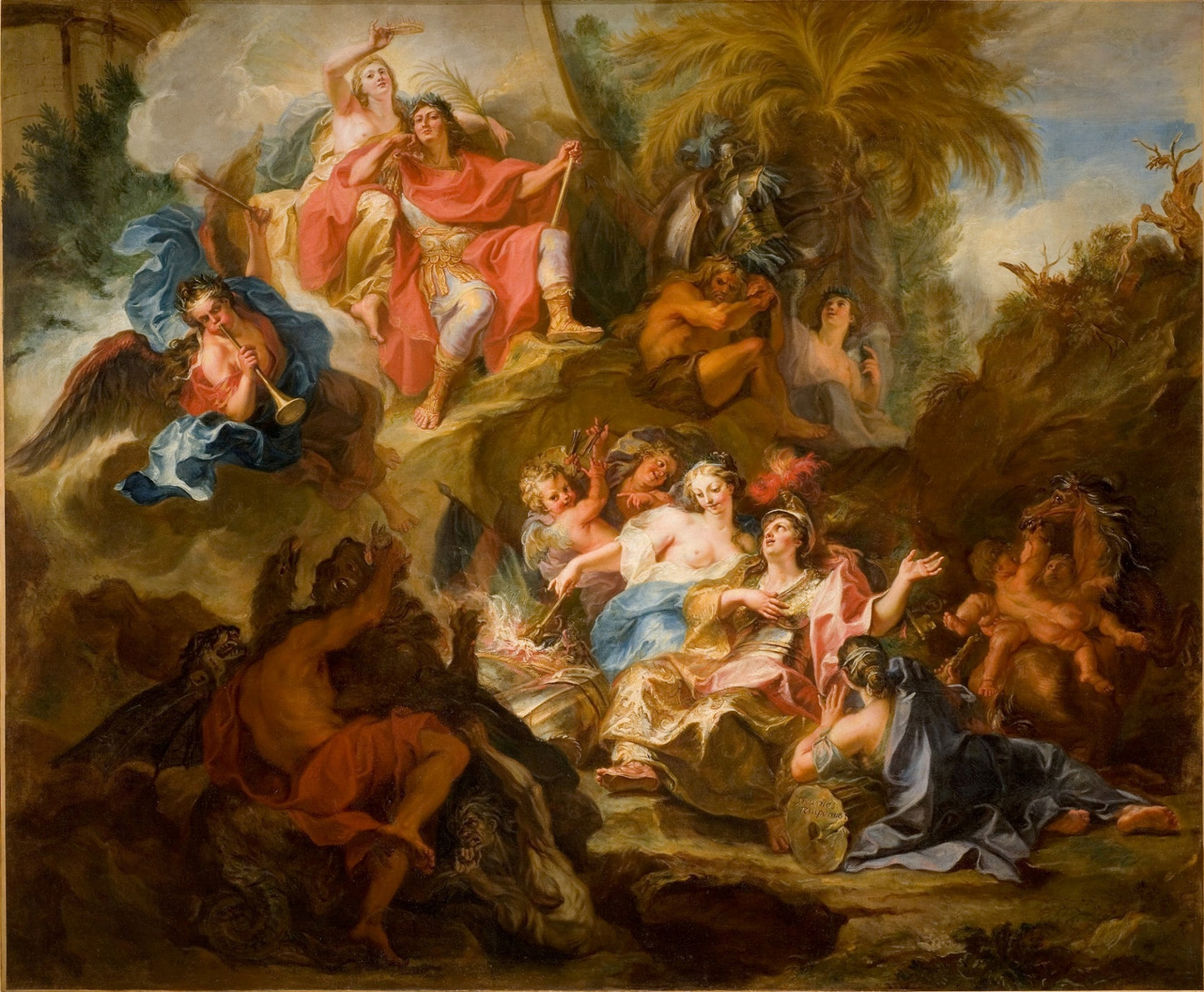 Louis XIV Resting on the Breast of Glory after the Peace of Nimegue, vintage artwork by Antoine Coypel II, 12x8" (A4) Poster