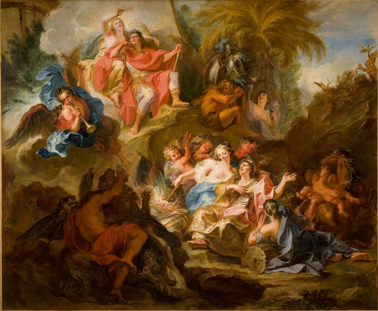 Louis XIV Resting on the Breast of Glory after the Peace of Nimegue, vintage artwork by Antoine Coypel II, 12x8" (A4) Poster