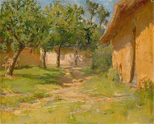 Four Trees and a Building, vintage artwork by Louis Ginett, 12x8" (A4) Poster