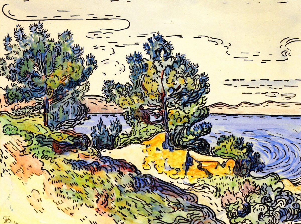 Coastal Landscape with Trees, vintage artwork by Paul Signac, 12x8" (A4) Poster