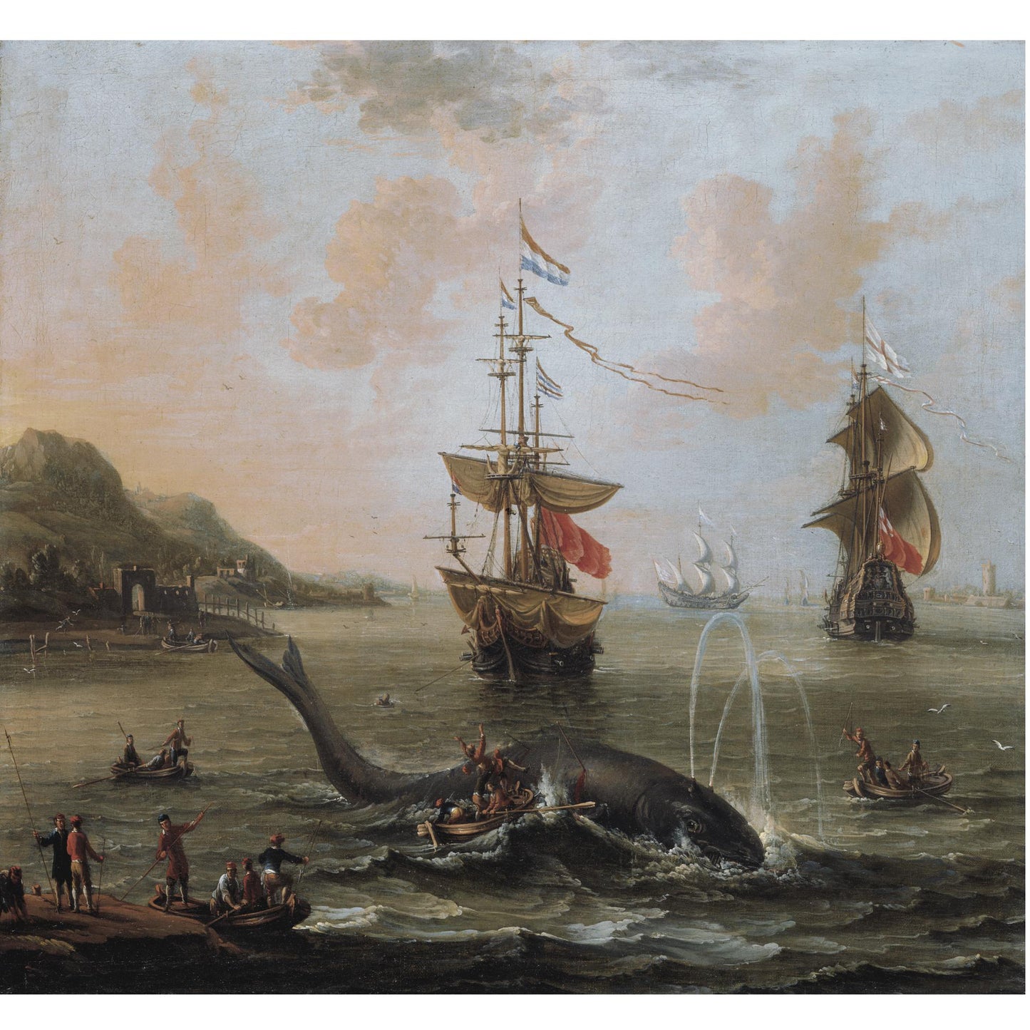 Whaling in an Estuary, vintage artwork by Peter van den Velde, 12x8" (A4) Poster