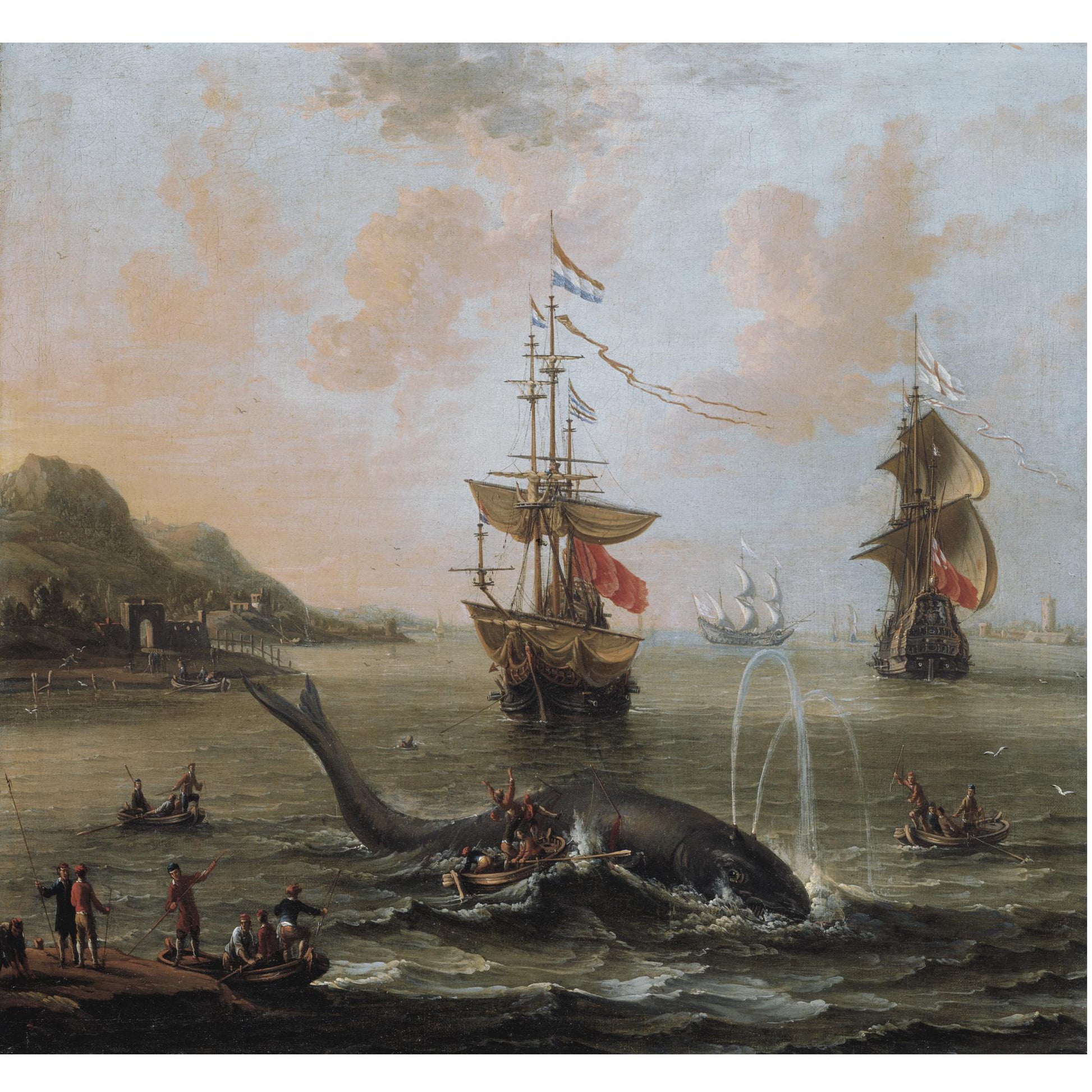 Whaling in an Estuary, vintage artwork by Peter van den Velde, 12x8" (A4) Poster