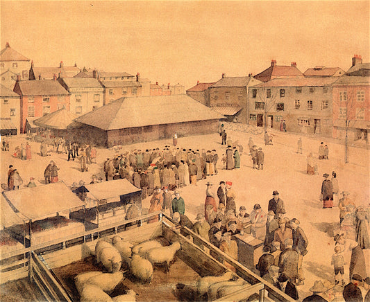 A Market Square with Sheep Auction by Winifred Knights,16x12(A3) Poster