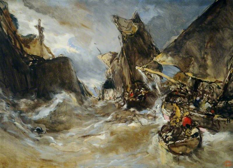 Entrance into a Port, vintage artwork by Eugène Isabey, A3 (16x12") Poster Print