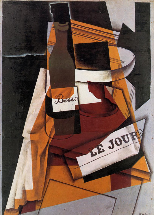 Bottle, Newspaper and Fruit Bowl by Juan Gris,16x12(A3) Poster