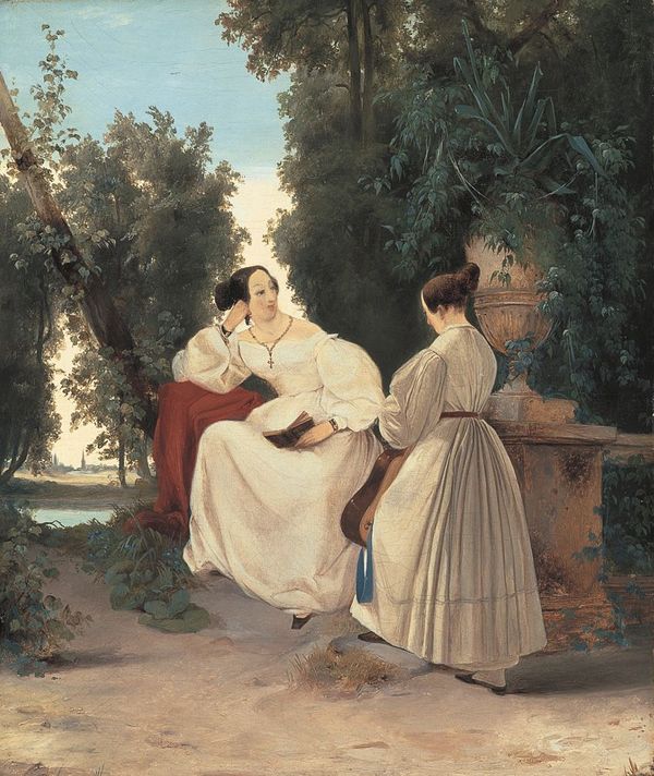 Two Ladies in a Park, vintage artwork by Carl Blechen, A3 (16x12") Poster Print