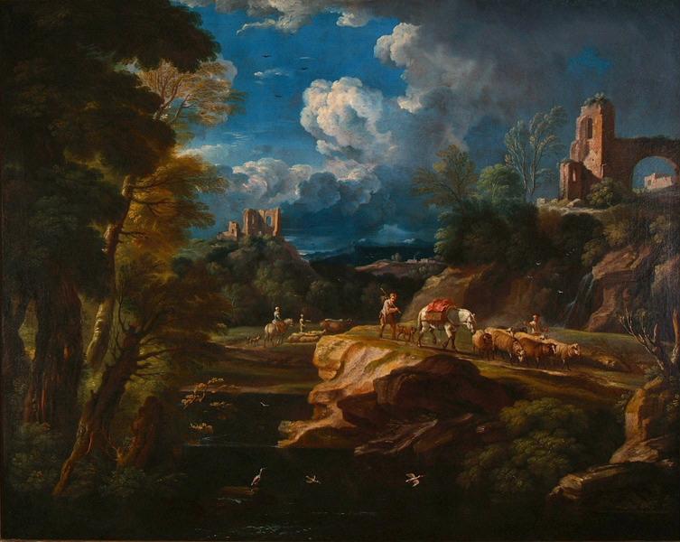 Landscape and Animals, vintage artwork by Pieter Mulier the Younger, 12x8" (A4) Poster