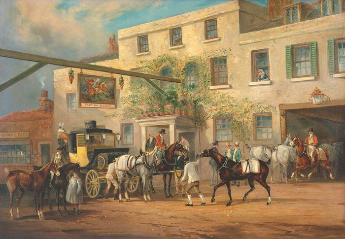 Changing Horses to a Post-Chaise outside the 'George' Posting-house, vintage artwork by Charles Cooper Henderson, A3 (16x12