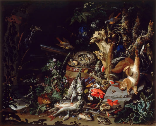 Nest of Redstarts, vintage artwork by Abraham Mignon, 12x8" (A4) Poster