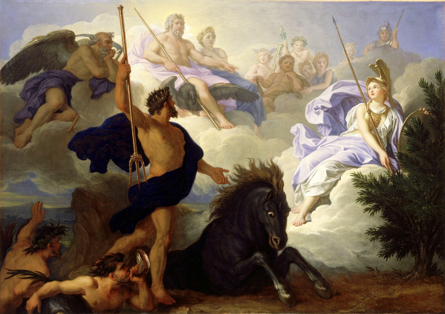 Story of Minerva - Dispute between Minerva and Neptune over the Naming of the City of Athens, vintage artwork by Rene-Antoine Houasse, 12x8" (A4) Poster