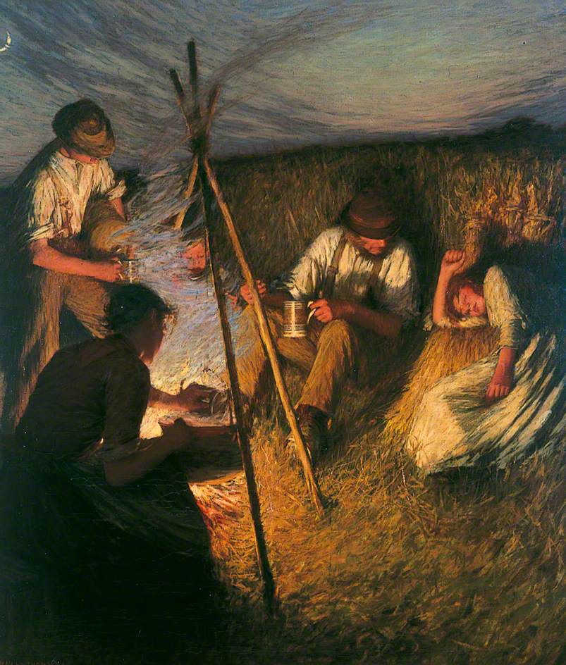 The Harvesters' Supper, vintage artwork by Henry Herbert la Thangue, 12x8" (A4) Poster