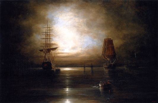 Marine View - Moonlight (after Grolig), vintage artwork by Cornelius Krieghoff, A3 (16x12") Poster Print