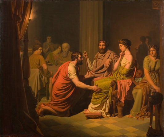 Odysseus before Alcinous, King of the Phaeacians, vintage artwork by August Malmstrom, 12x8" (A4) Poster